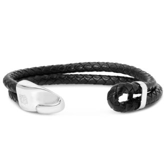 Bruno Magli Mens Double Rope Leather Bracelet, Silver