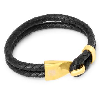 Bruno Magli Mens Double Rope Leather Bracelet, Gold