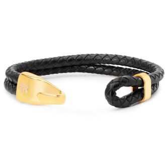 Bruno Magli Mens Double Rope Leather Bracelet, Gold