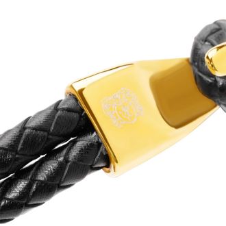 Bruno Magli Mens Double Rope Leather Bracelet, Gold