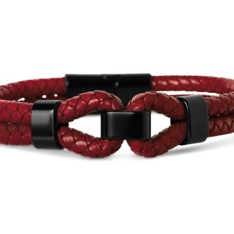 Bruno Magli Mens Infinity Leather Bracelet, Red