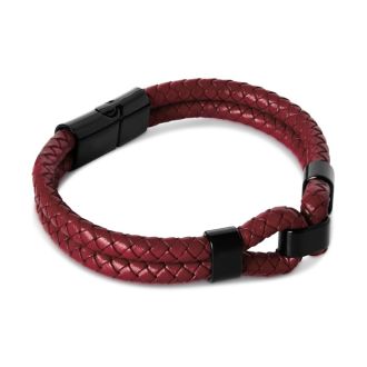 Bruno Magli Mens Infinity Leather Bracelet, Red