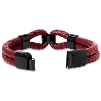 Bruno Magli Mens Infinity Leather Bracelet, Red