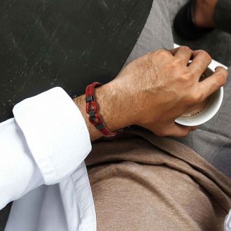 Bruno Magli Mens Infinity Leather Bracelet, Red