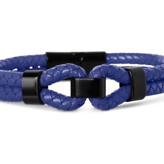 Bruno Magli Mens Infinity Leather Bracelet, Indigo