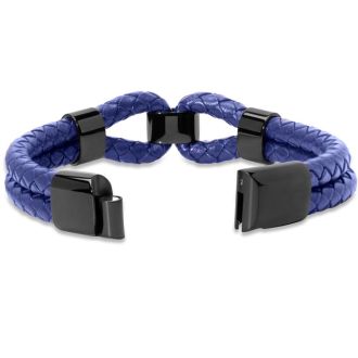 Bruno Magli Mens Infinity Leather Bracelet, Indigo