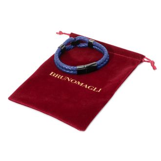 Bruno Magli Mens Infinity Leather Bracelet, Indigo