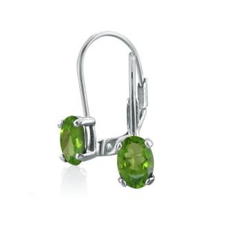 1 Carat Oval Shape Peridot Leverback Earrings In 14 Karat White Gold