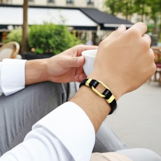 Bruno Magli Mens Structured Leather Bracelet, Gold