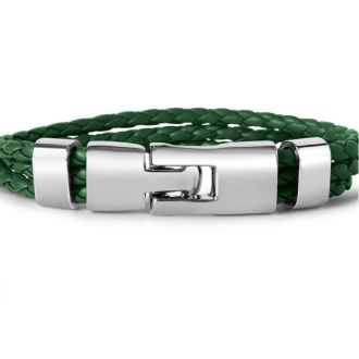 Bruno Magli Mens Three Strand Braided Leather Bracelet, Sage