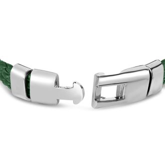 Bruno Magli Mens Three Strand Braided Leather Bracelet, Sage
