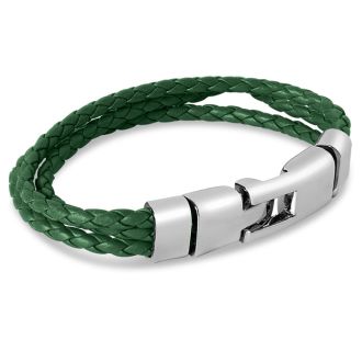 Bruno Magli Mens Three Strand Braided Leather Bracelet, Sage
