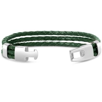 Bruno Magli Mens Three Strand Braided Leather Bracelet, Sage