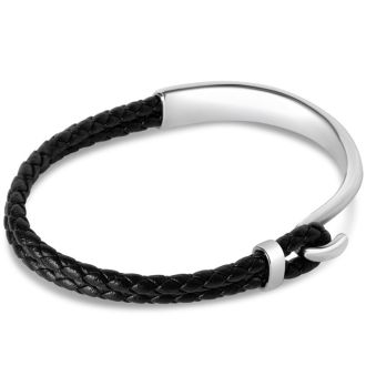 Bruno Magli Mens Archetype Leather Bracelet, Silver
