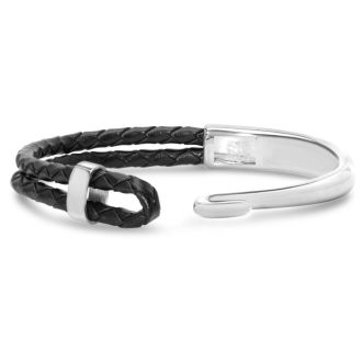 Bruno Magli Mens Archetype Leather Bracelet, Silver