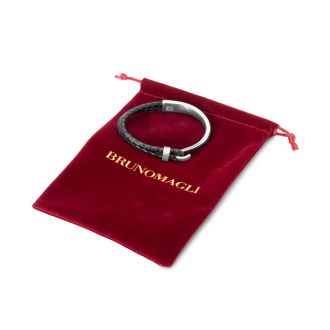 Bruno Magli Mens Archetype Leather Bracelet, Silver