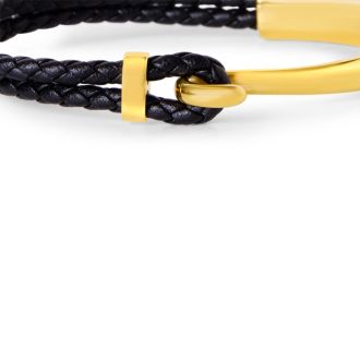 Bruno Magli Mens Archetype Leather Bracelet, Gold