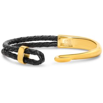 Bruno Magli Mens Archetype Leather Bracelet, Gold