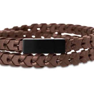 Bruno Magli Mens Fishtail Leather Wrap Bracelet, Mahogany