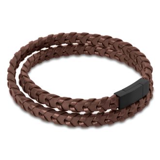 Bruno Magli Mens Fishtail Leather Wrap Bracelet, Mahogany