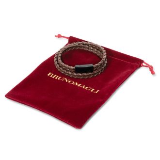 Bruno Magli Mens Fishtail Leather Wrap Bracelet, Mahogany