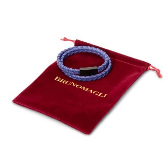 Bruno Magli Mens Fishtail Leather Wrap Bracelet, Indigo