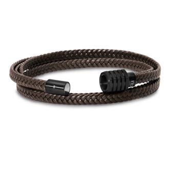 Bruno Magli Mens Braided Leather Wrap Bracelet, Mahogany