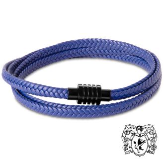 Bruno Magli Mens Braided Leather Wrap Bracelet, Indigo