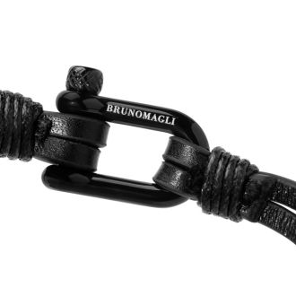 Bruno Magli Mens Paneled Leather Bracelet, Black
