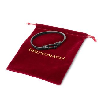 Bruno Magli Mens Paneled Leather Bracelet, Black