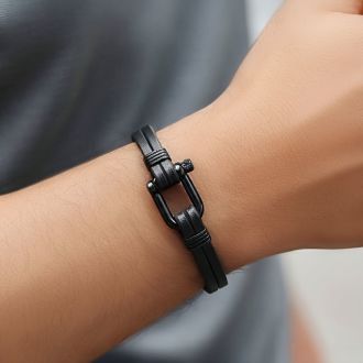 Bruno Magli Mens Paneled Leather Bracelet, Black