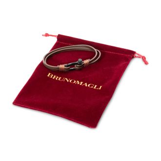 Bruno Magli Mens Paneled Leather Bracelet, Mahogany