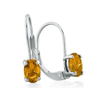1 1/5 Carat Oval Shape Citrine Leverback Earrings In 14 Karat White Gold