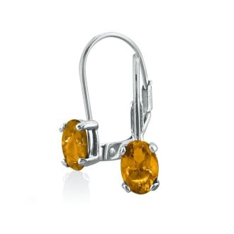 1 1/5 Carat Oval Shape Citrine Leverback Earrings In 14 Karat White Gold