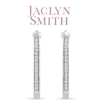 Jaclyn Smith 1/4 Carat Oval Shape Moissanite Hoop Earrings, 1 Inch