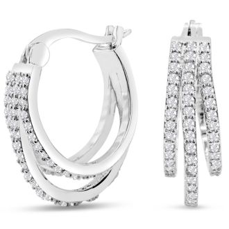 1/2 Carat Triple Moissanite Hoop Earrings In Platinum Overlay
