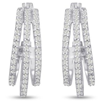 1/2 Carat Triple Moissanite Hoop Earrings In Platinum Overlay