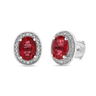 3 Carat Ruby and Diamond Halo Stud Earrings