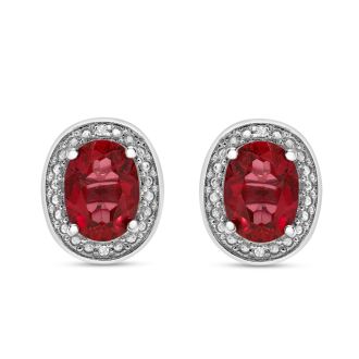 3 Carat Ruby and Diamond Halo Stud Earrings