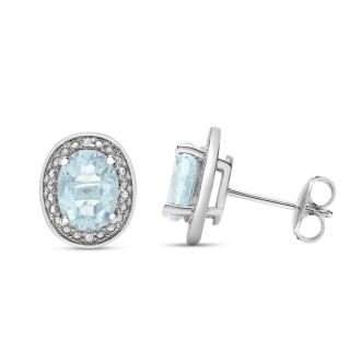 3 Carat Aquamarine and Diamond Halo Stud Earrings