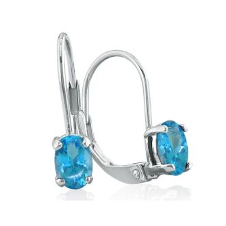 1 1/5 Carat Oval Shape Blue Topaz Leverback Earrings In 14 Karat White Gold