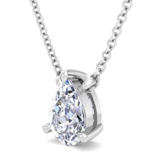 1/2 Carat Pear Shape Lab Grown Diamond Solitaire Necklace In 14 Karat White Gold
