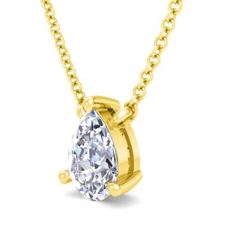 1/2 Carat Pear Shape Lab Grown Diamond Solitaire Necklace In 14 Karat Yellow Gold