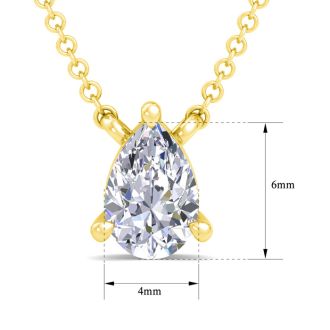 1/2 Carat Pear Shape Lab Grown Diamond Solitaire Necklace In 14 Karat Yellow Gold