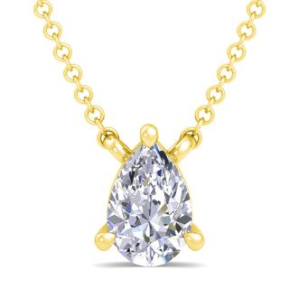 1/2 Carat Pear Shape Lab Grown Diamond Solitaire Necklace In 14K Yellow Gold Over Sterling Silver