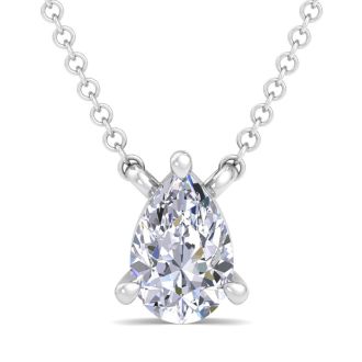 1/2 Carat Pear Shape Lab Grown Diamond Solitaire Necklace In Sterling Silver
