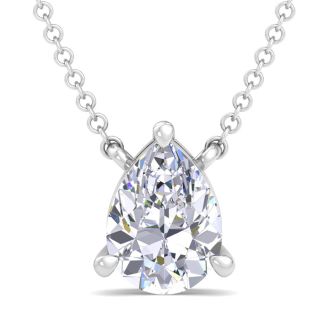 1 Carat Pear Shape Lab Grown Diamond Solitaire Necklace In 14 Karat White Gold