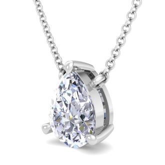 1 Carat Pear Shape Lab Grown Diamond Solitaire Necklace In 14 Karat White Gold