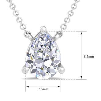 1 Carat Pear Shape Lab Grown Diamond Solitaire Necklace In 14 Karat White Gold