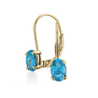 1 1/5 Carat Oval Shape Blue Topaz Leverback Earrings In 14 Karat Yellow Gold